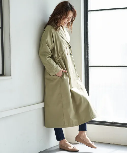 

SuperAen 2022 Spring Autumn New Solid Double Breasted Notched Loose Slim Full Women's Long Windbreaker Trench Coat