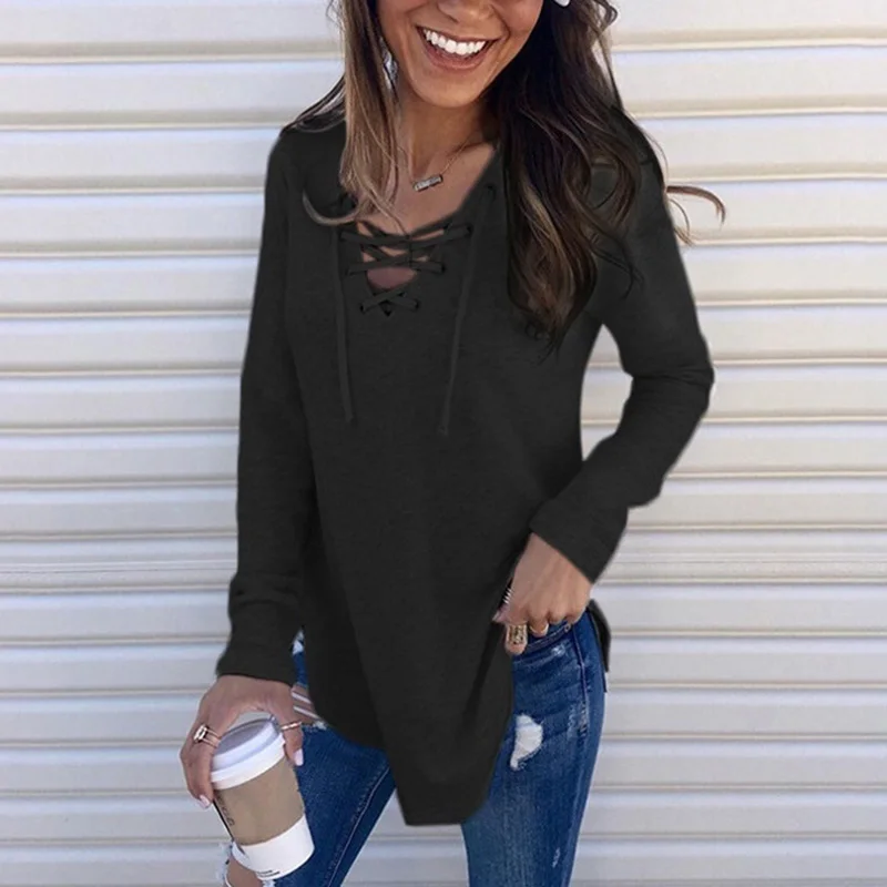 

Женская футболка с длинными рукавами; Легкая женская блузка с перекрещивающимися ремешками; Подходит для отдыха на пляже