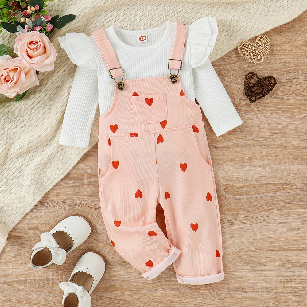 

1-4 Y Baby Girl Clothes Set Jumpsuit Long Sleeve T-shirt Pullover Tops+Overalls Pants For Newborns Infant Outfit Children's Clot