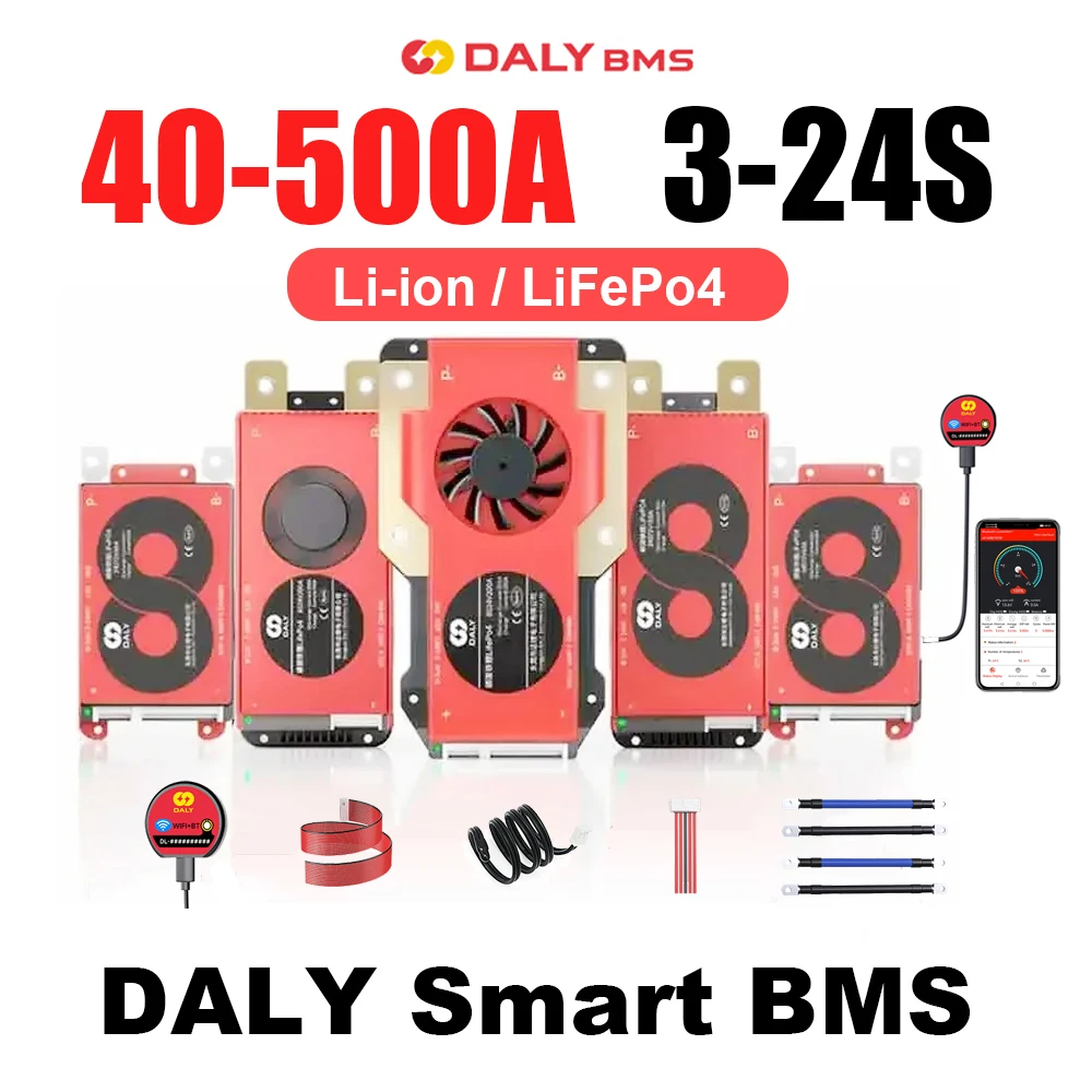 Фото Daly Smart BMS 40-500A BT APP UART 3S 4S 6S 7S 8S 10S 12S 13S 14S 15S 16S 17S 20S 24S Li-ion LiFePo4 LTO 12V 24V 36V 48V 60V 72V №1