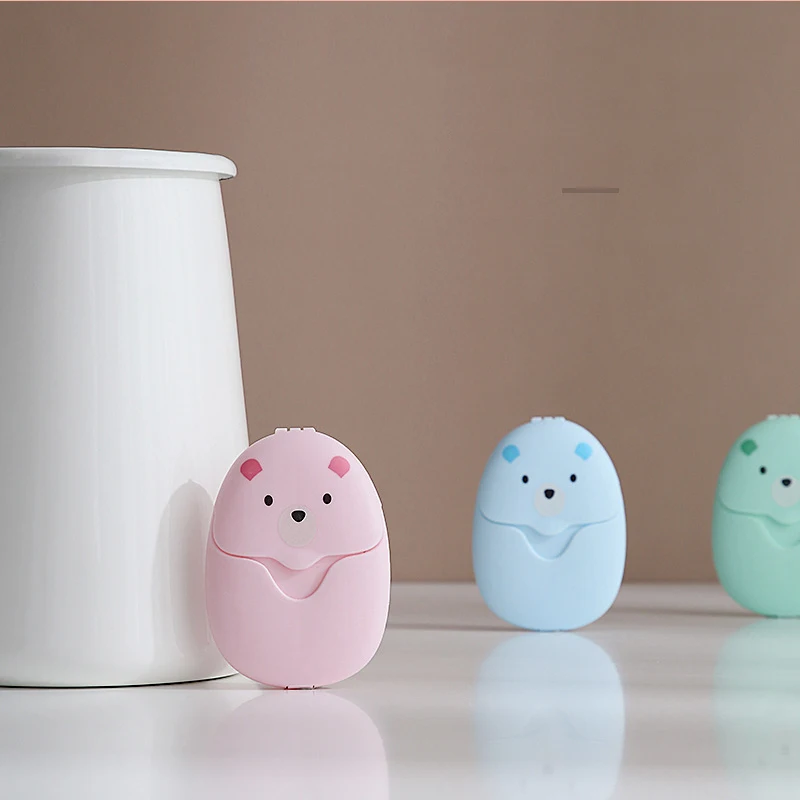 

Cartoon Bear 50Pcs Disposable Mini Travel Soap Paper Washing Hand Bathroom Cleaning Portable Boxed Foaming Scented 3 Colors
