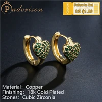 6 colors 18k gold plated lovely sweet heart stud earring for women green blue pink zircon copper love hoop earrings jewelry