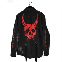 harajuku gothic demon hunter skull black denim jacket men rock punk heavy metal sweatshirt sudadera suspenders hole streetwear