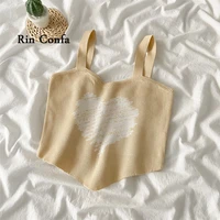 rin confa black irregular sleeveless top women summer love knitting small sling vest all match fashion current tops