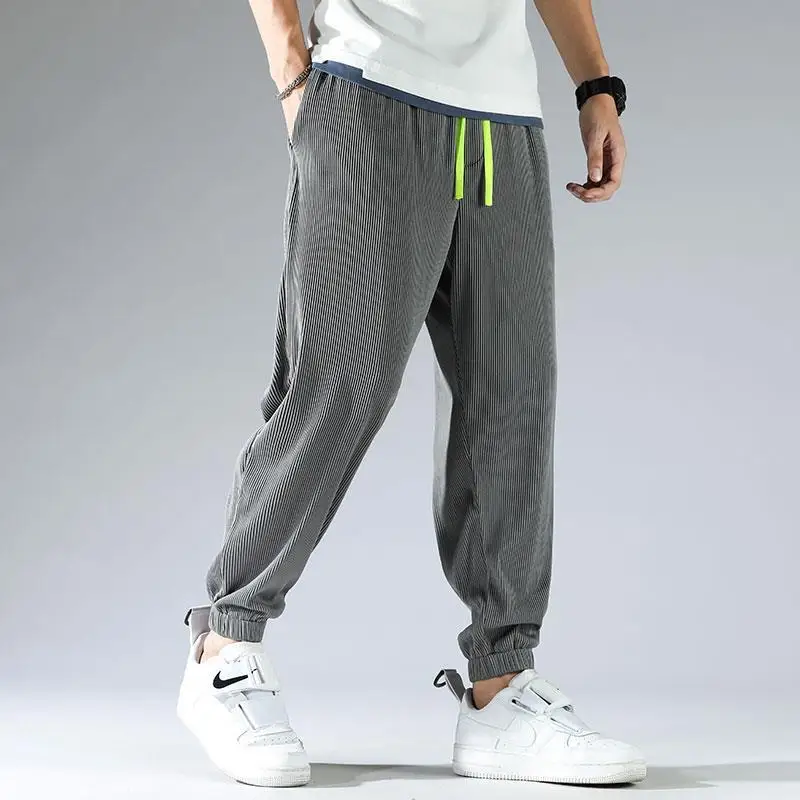 Ice Silk Pants Men's Sweatpant 2022 Summer Thin Loose Sports Harem Pants Pure Color Silk Quick-drying Casual Trousers