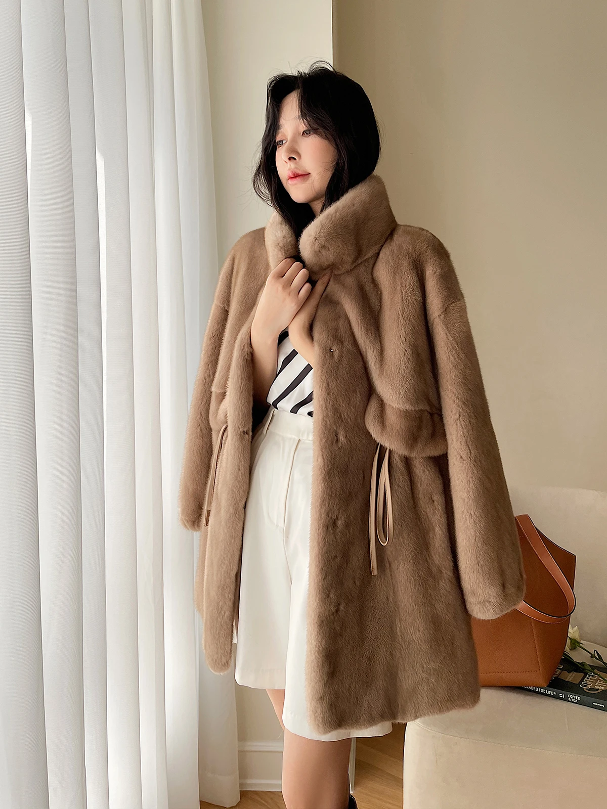 New Velvet Marten Overcoats Women's Mid-Length Young Fashion Fur Whole Mink Mink Coat