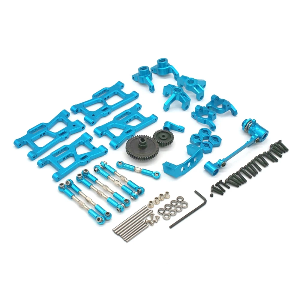 

Metal Upgrade Parts Kit Pull Rod Swing Arm Steering Cup Gear Set for Wltoys 144001 144002 124017 124018 RC Car Blue