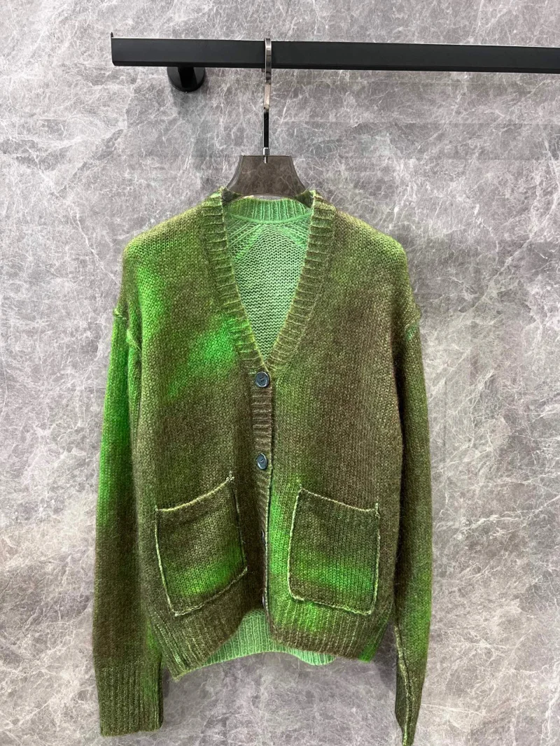 Кардиган для женщин осень 2024 новинка эластичный вязаный топ с v-образным вырезом