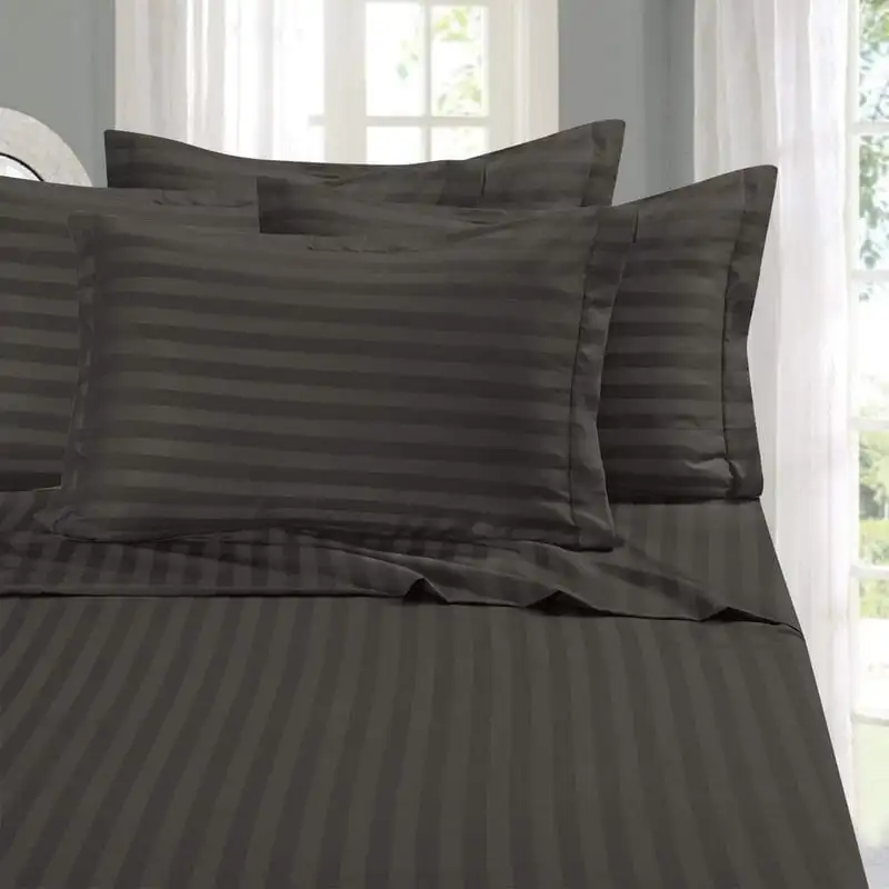 

1500 Thread Count 6-Piece Damask Stripe Bed Sheet Set Queen Grey