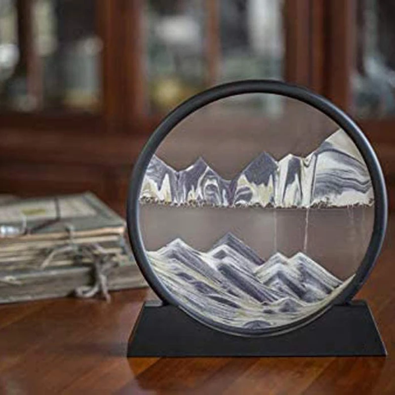 

7/12inch Moving Sand Art Picture Round Glass 3D Deep Sea Sandscape In Motion Display Flowing Sand Frame Sand Painting