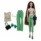 Зеленая одежда для шарнирных кукол 16, Одежда для кукол Барби, рубашка, топ обувь под брюки, сумка, очки 11,5 дюйма, аксессуары для кукольного домика, детская игрушка, подарок