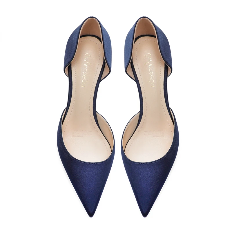 Royal Blue Satin Single Shoes Women New Socialite Lady Party Pumps Pointed Toe Slip-on Stiletto High Heels Hollow Daily Wear