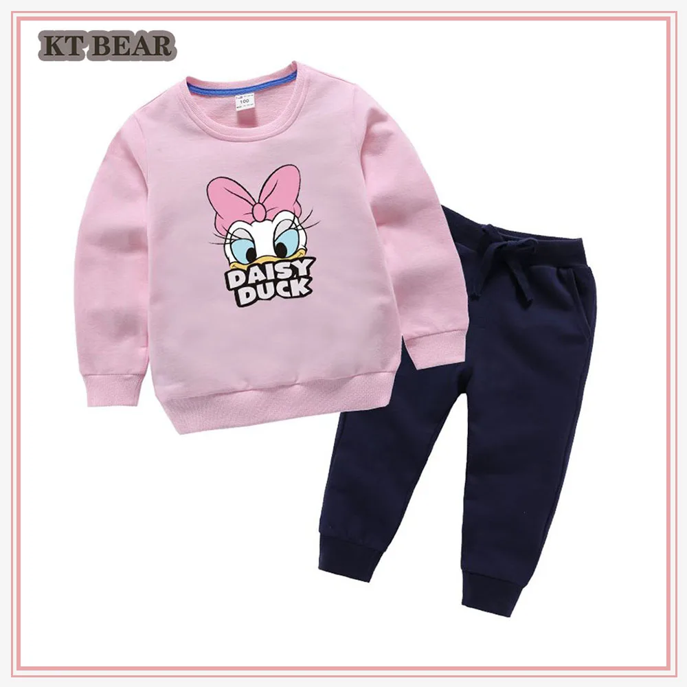 

Disney Kids Cartoon Suit Spring Autumn Children's Clothing Girl Toddler Daisy Duck Set Girl Sportswear Long-Sleeved Sweater