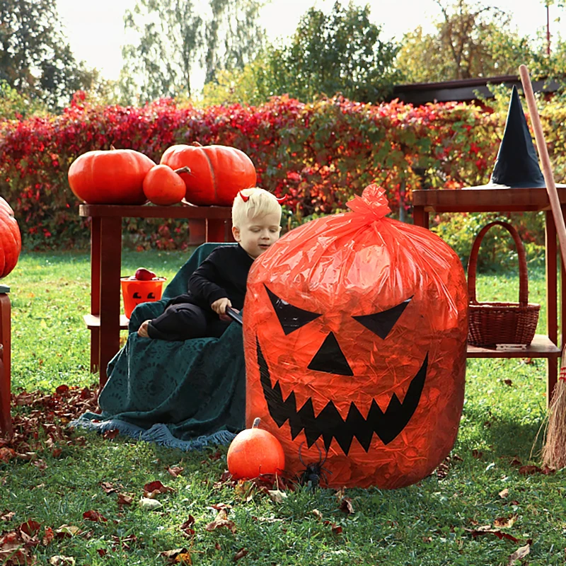 

Красивый мешок для лужайки с тыквой, 1 шт., милый мешок для мусора с изображением тыквы и листьев, мультяшный мешок для украшения сада, тверды...