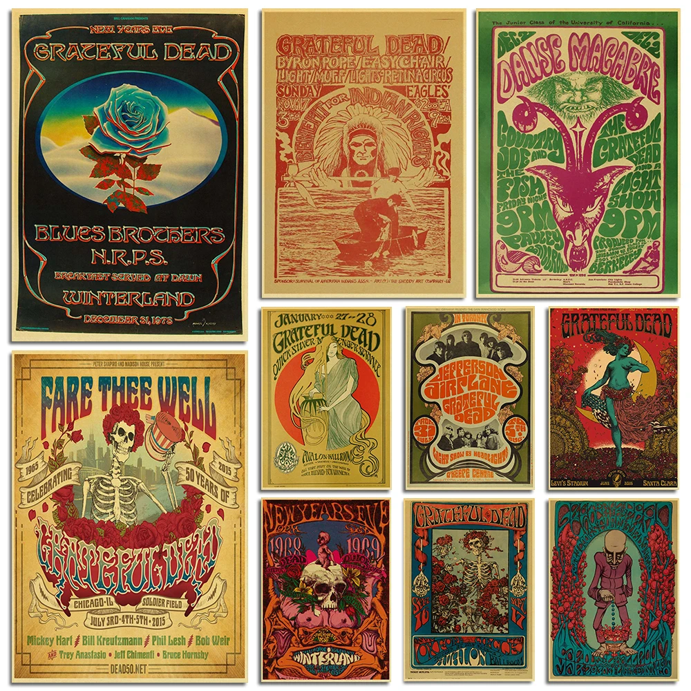 Постер в классическом стиле из крафт-бумаги с надписью «The Grateful Dead»