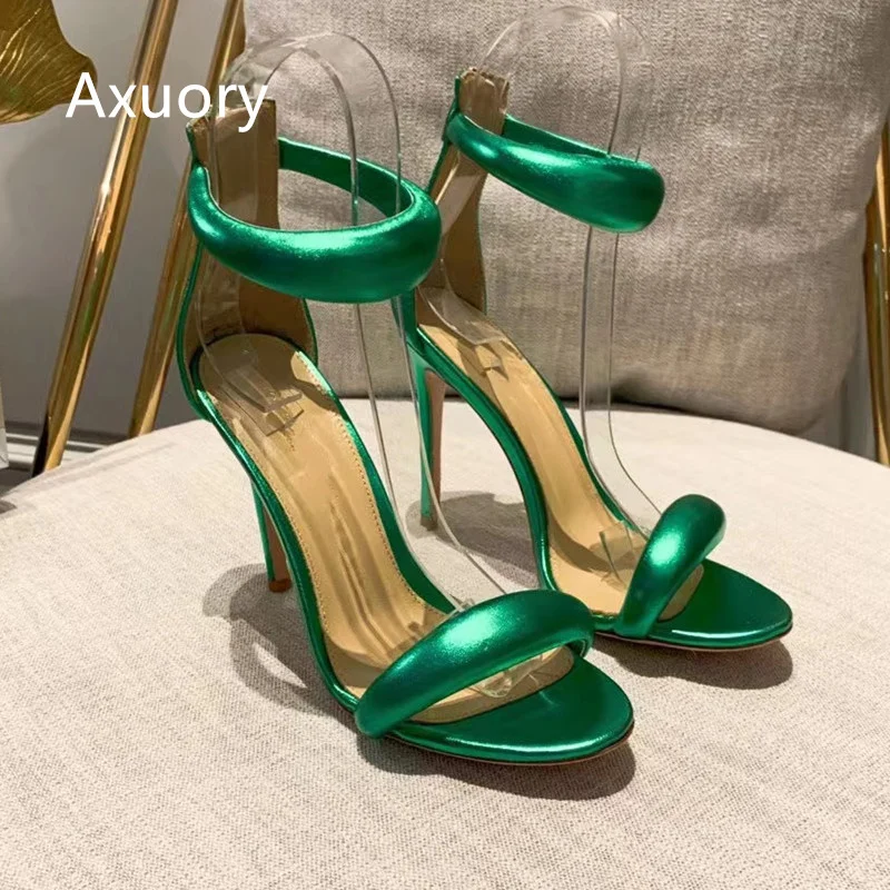 Women's High Heeled Sandals Genuine Leather Peep Toe Rhinestone Ankle Cross Tied Wedding Shoes Summer High Heels Sandals Woman