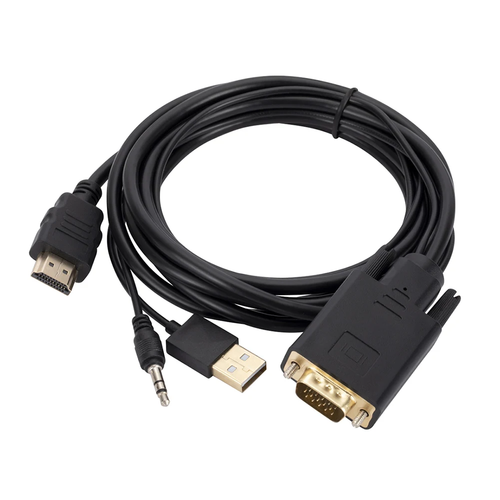 Кабель-переходник из ПВХ, HDMI-совместимый с VGA 1,8 м, видеоадаптер «штырь-штырь», замена аудиоблока питания