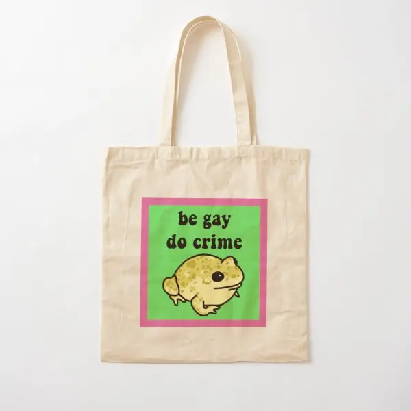 

Be Do Crime Frog Cotton Canvas Bag Printed Designer Travel Ladies Tote Unisex Foldable Reusable Grocery Handbag Women Casual