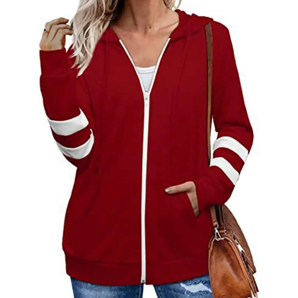

Fashion Shrinkable Cuffs Windproof Spring Autumn Patchwork Color Women Hoodie Coat Skin-Touching Hoodie Coat for Dating
