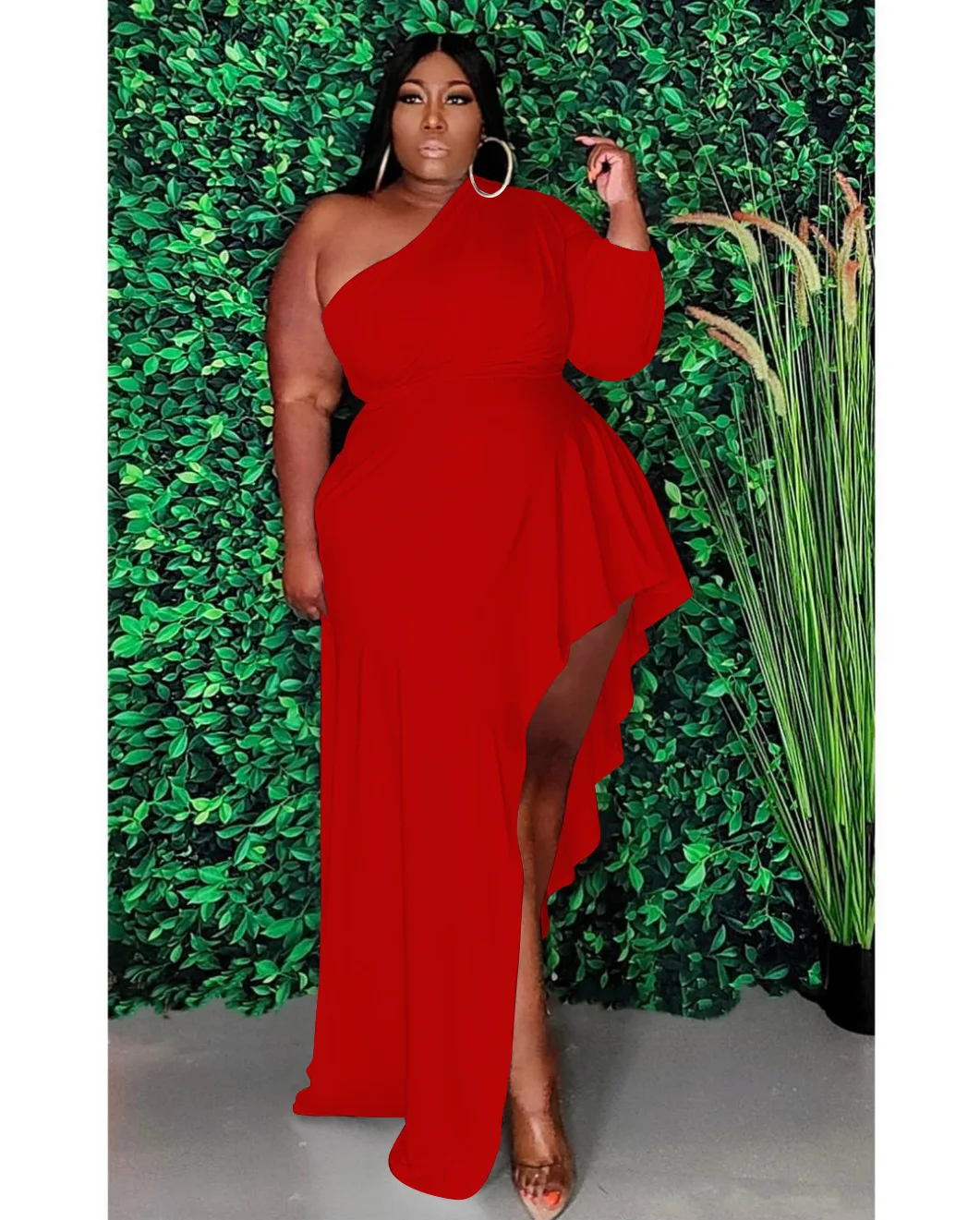 Plus Size Elegant Pretty Dress Women Ruffle Chubby Clothing Female One Shoulder Luxury Robe 2023 Summer Trendy Party Long Dress