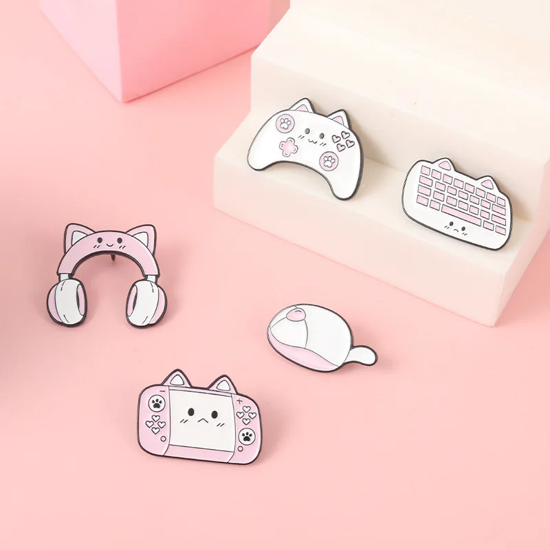 Pink Cat Enamel Pin For Backpacks Metal Broches For women Girl Summer Accessories Cute Things Bijoux Jewelry Clothes Badge images - 6