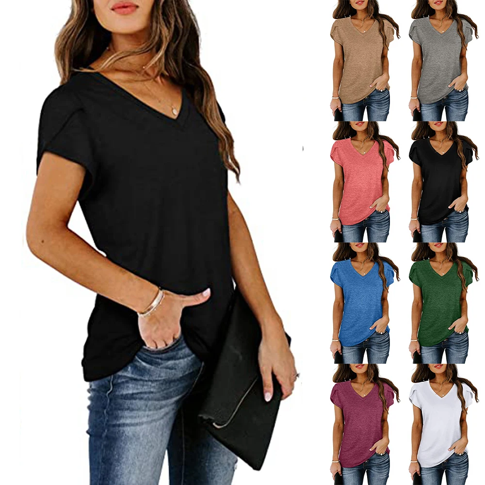 

Summer Solid Harajuku Clothing Women's T-Shirt Casual Plain Petal Short Sleeve Tops Streetwear Basic Blouse Suitable All Seasons