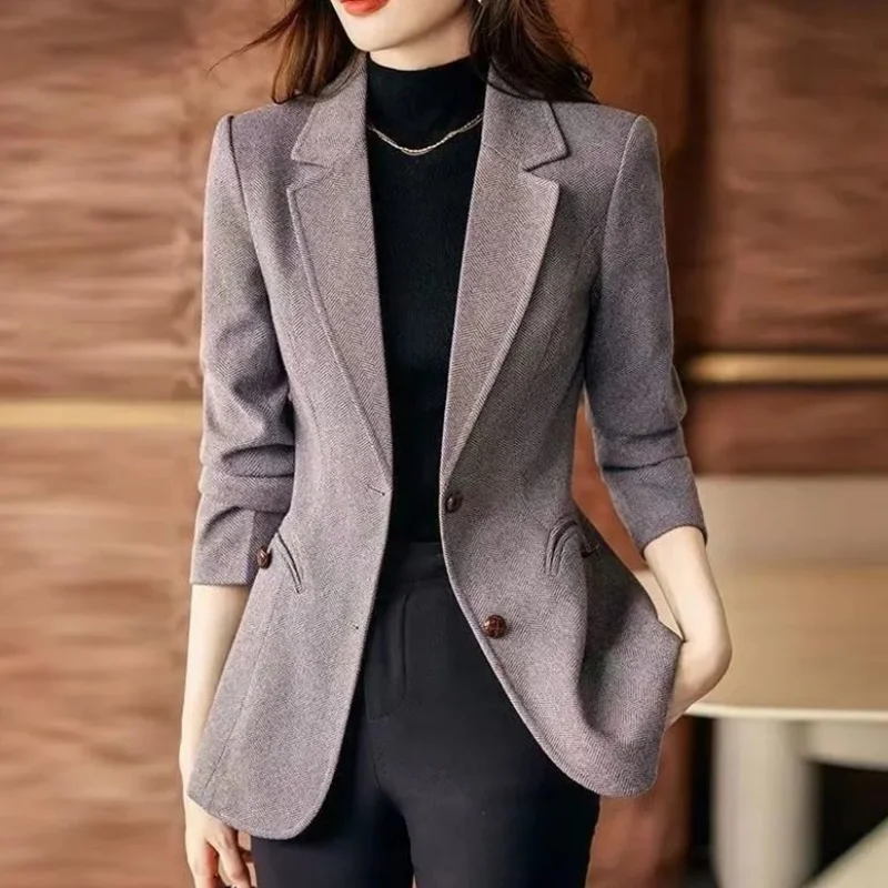Luxury Designer Clothing Women Tweed Blazer Long Sleeve Autumn/Winter Jacket Office Ladies Slim Fit Korean Fashion Coat New