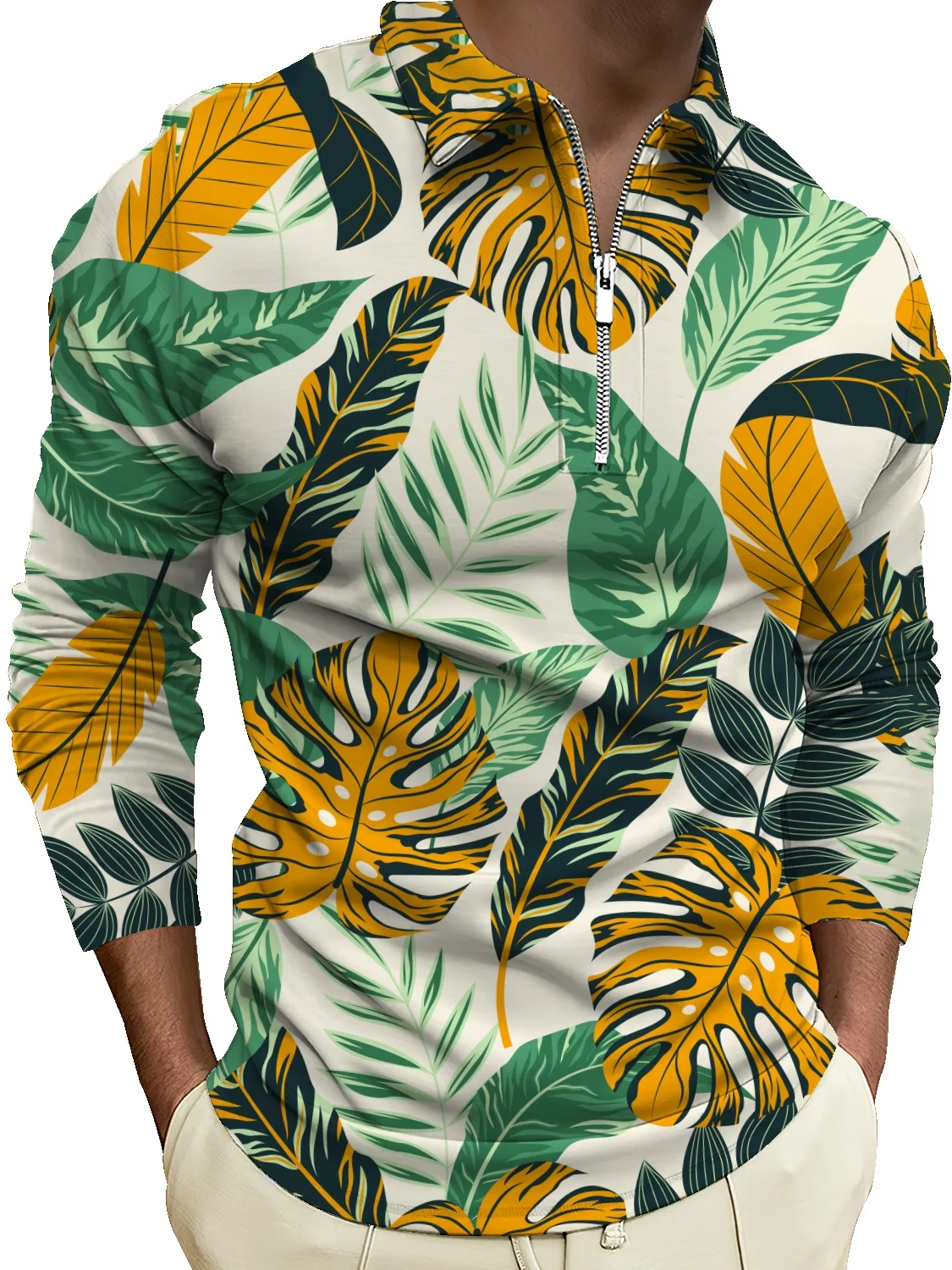 

Мужская осенне-зимняя рубашка-поло с цифровым отложным воротником и молнией