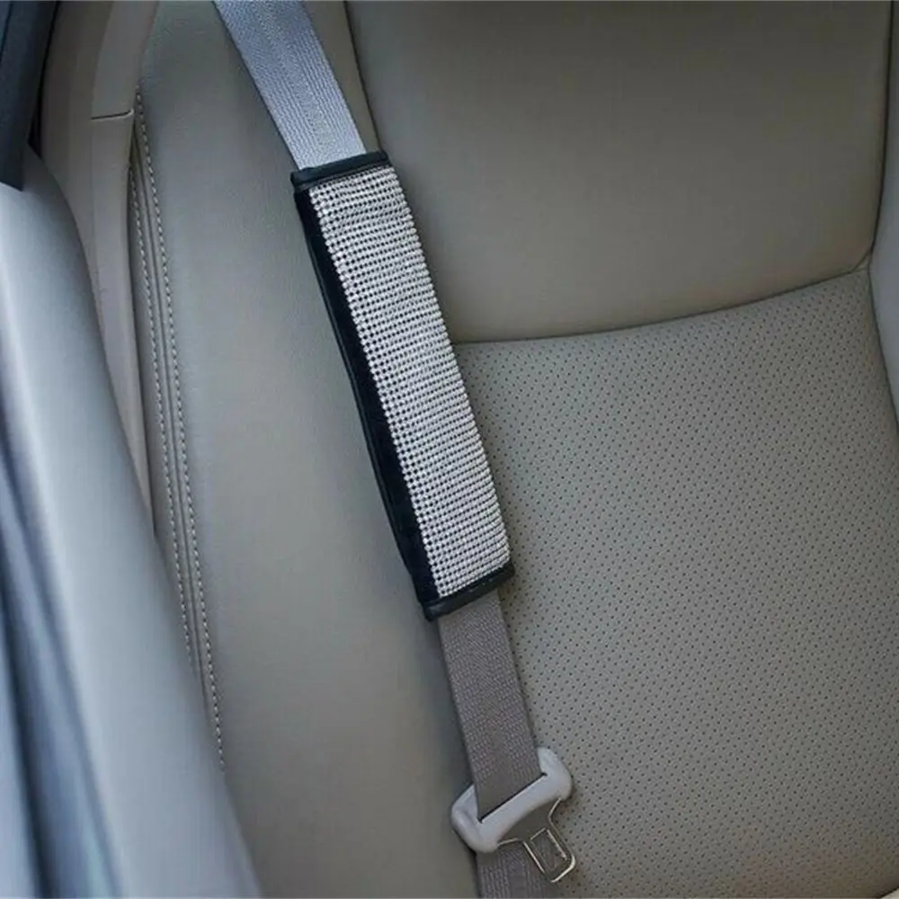 

2 Pieces Car Seat Belt Cover Leather Seat Belt Shoulder Pad Crystal Rhinestones Diamond Shoulder Covers