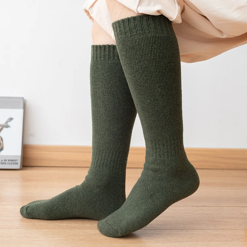 

Wool Winter Men's Knee Hight Socks Solid Thick Warm Harajuku Long Stocking Soft Comfortable Plush Thermal Compression Sock Women