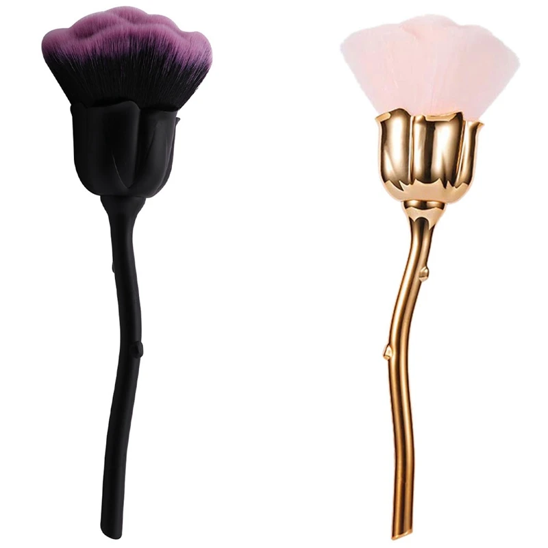 

2 Pcs Nail Dust Brush Pink Rose Brush Nail Art Cleaning Brush Blush Powder Brush,Black & Gold
