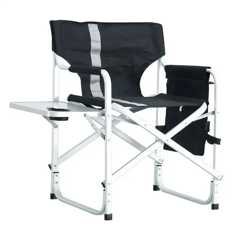

1PC Padded Folding Outdoor Chair with Side Table and Storage Pockets, Black