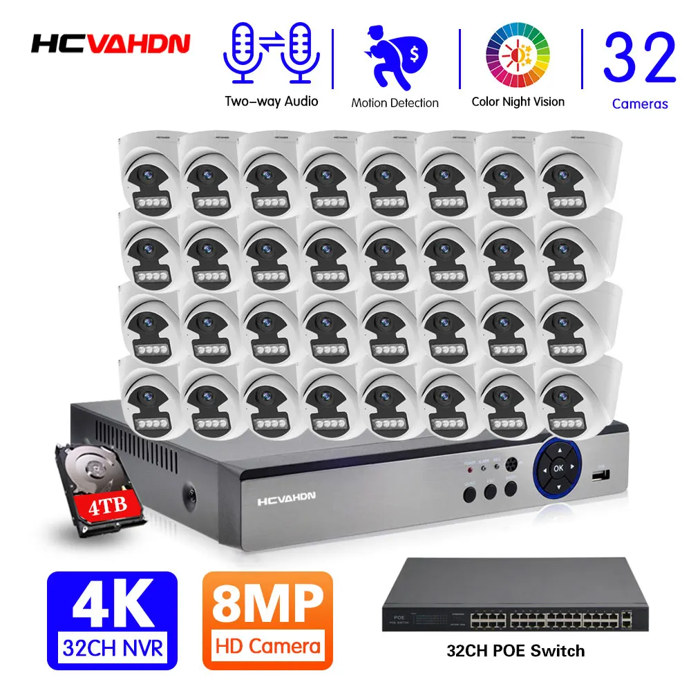 

Система видеонаблюдения 4K 32 канала, домашняя потолочная купольная камера безопасности, комплект 2-канального видеорегистратора POE, 16 канало...
