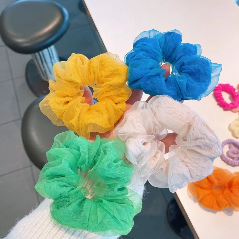 

Korean version of Organza ~ Dongdamen fluffy yarn color macaron large intestine hair ring head tie leather sleeve ball head tie