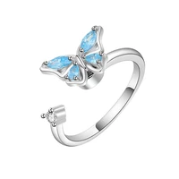 real 925 sterling silver butterfly marine zircon anxiety rings adjustable for women trendy 2022 spinner rotating fidget jewelry