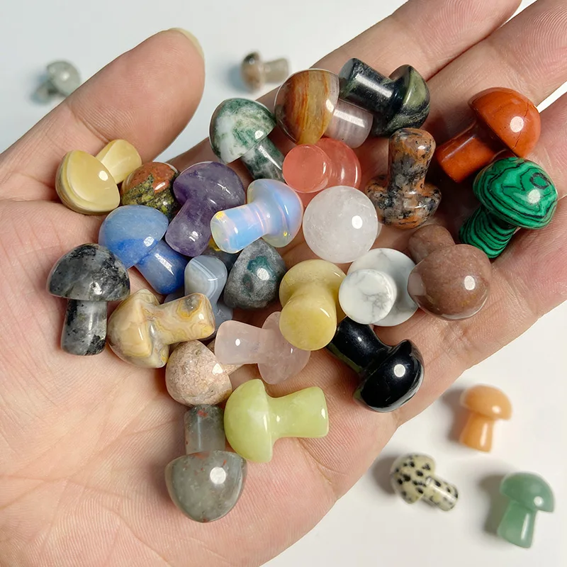 

5pcs Mini Crystal Mushroom Stones Ornaments Crafts Figurine Natural Carved Sculpture Room Desk Decor Home Decoration Accessories