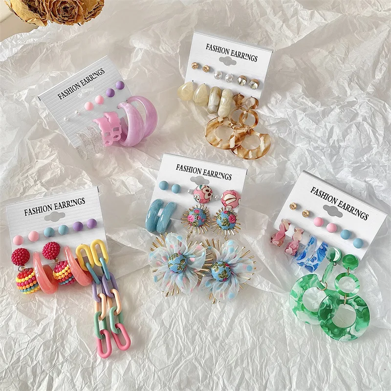 

Acrylic Earring Set For Women European And American Style Creative Hand-Made Exaggerated Candy Color Niche Design Trend Earrings