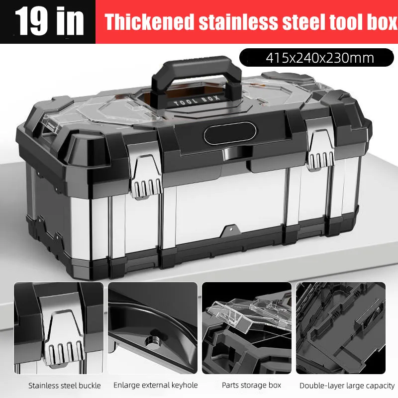 19 Inches Stainless Steel Tool Box Hardware Storage Tool Case Set Thickened Cabinet Double-Layer Multi-functional Parts Boxes