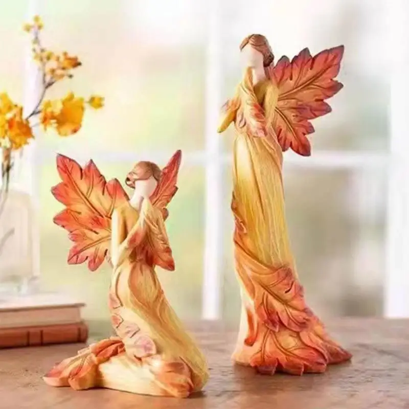 

Autumn Praying Angel Statue Hand-painted Desktop Resin Angel Sculpture For Home Bedroom Living Room Crafts Decor
