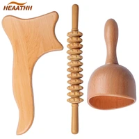 3pcs wooden massage roller stick wood gua sha board wood swedish cup for body muscle relief lymphatic drainage anti cellulite