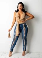 new streetwear jeans woman high waist bandage hollow out pants female fashion sexy straight denim trousers 2022 autumn