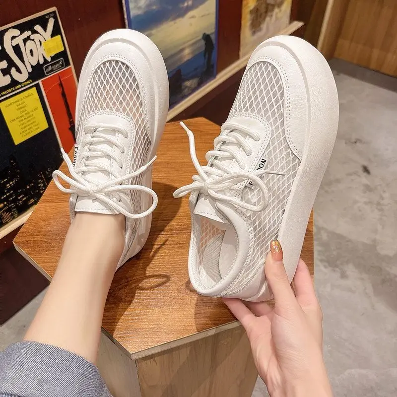 2023 New Summer Mesh Shoes Women's Breathable Mesh Face Casual Popular Anti slip Thick Sole Cake Little White Shoes
