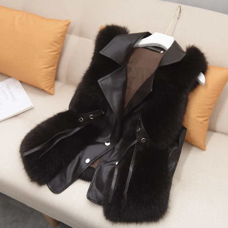 Faux Fur Vest 2023 Autumn and Winter Fashion Thickening Imitation Fox Fur Vest Women's Warm Casual Stitching Women's Vest Vest