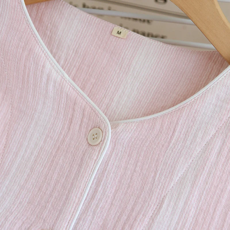 New Striped Couple's Short Sleeve Capris Suit Double Layer Cotton Summer Sleepwear For Men And Women Home Wear Pajamas Set