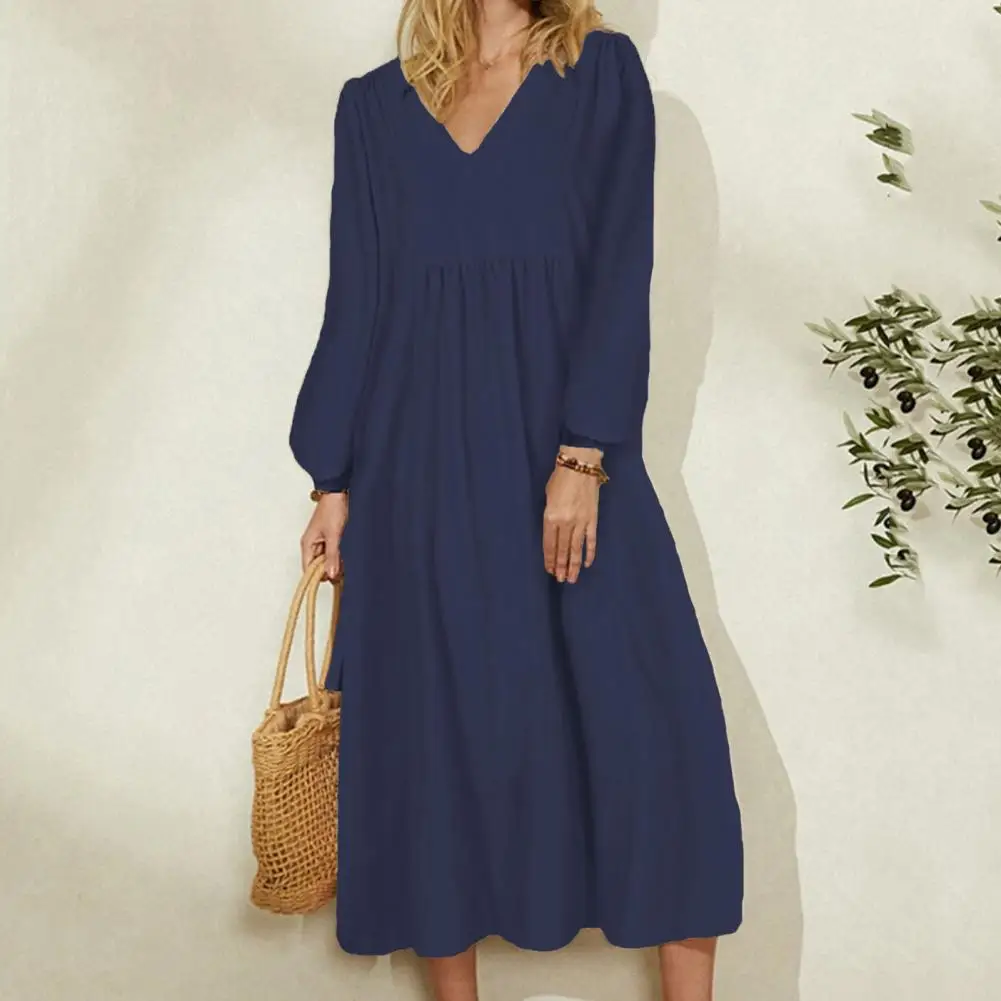 

Шикарное пляжное платье-миди с V-образным вырезом и рукавами-фонариками