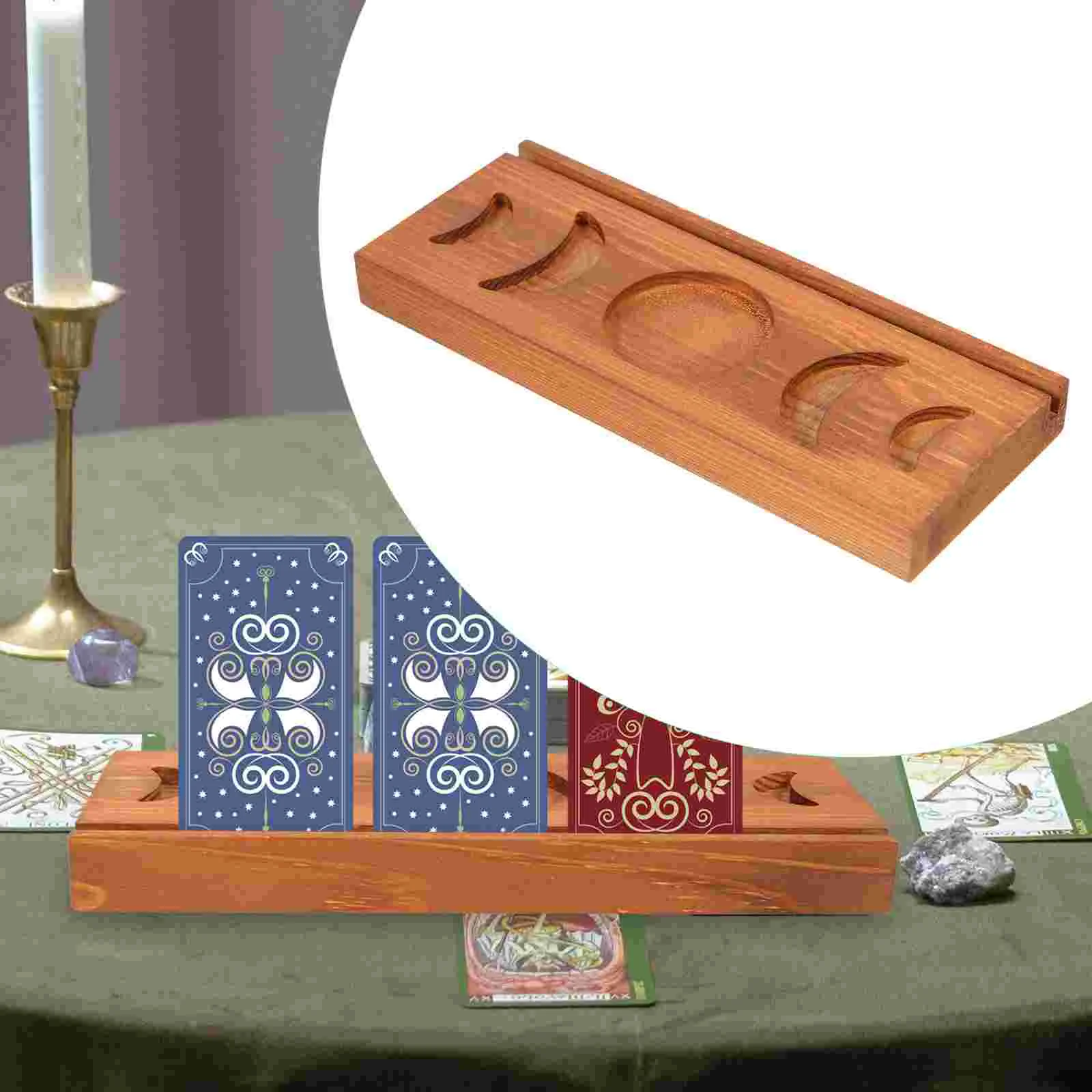 

Tarot Holder Stand Moon Organizer Bracket Tray Wooden Phase Altar Playing Divination Oracle Sign Blocks Place Accessories