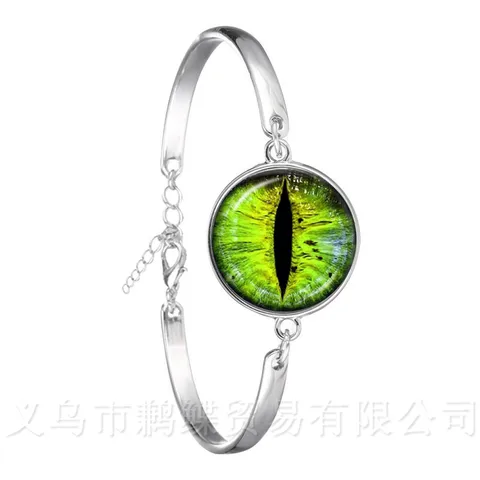Очаровательный браслет с зелеными глазами, красивое животное, дракон, кошачий глаз, 18 мм, стеклянный кабошон, посеребренный браслет, лучший подарок