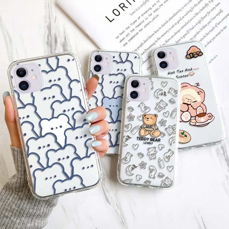 

For iPhone 13 Pro Max Case iPhone 11 12 Pro Max Xs Max Xr X 8 7 6s Plus 12 Mini SE 2020 Cartoon Bear Soft Silicone Clear Cover