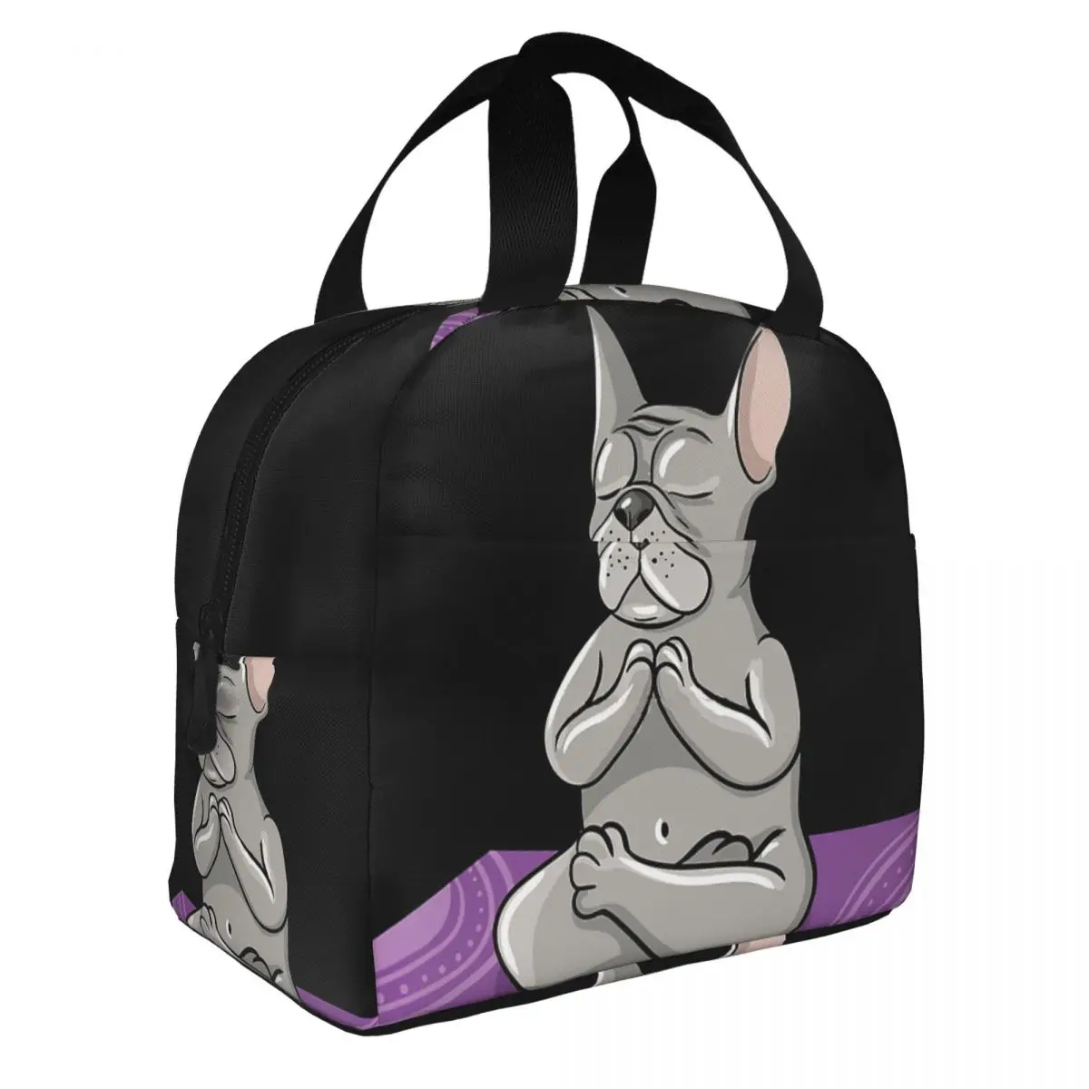 Yoga French Bulldog Lunch Bento Bags Portable Aluminum Foil thickened Thermal Cloth Lunch Bag for Women Men Boy