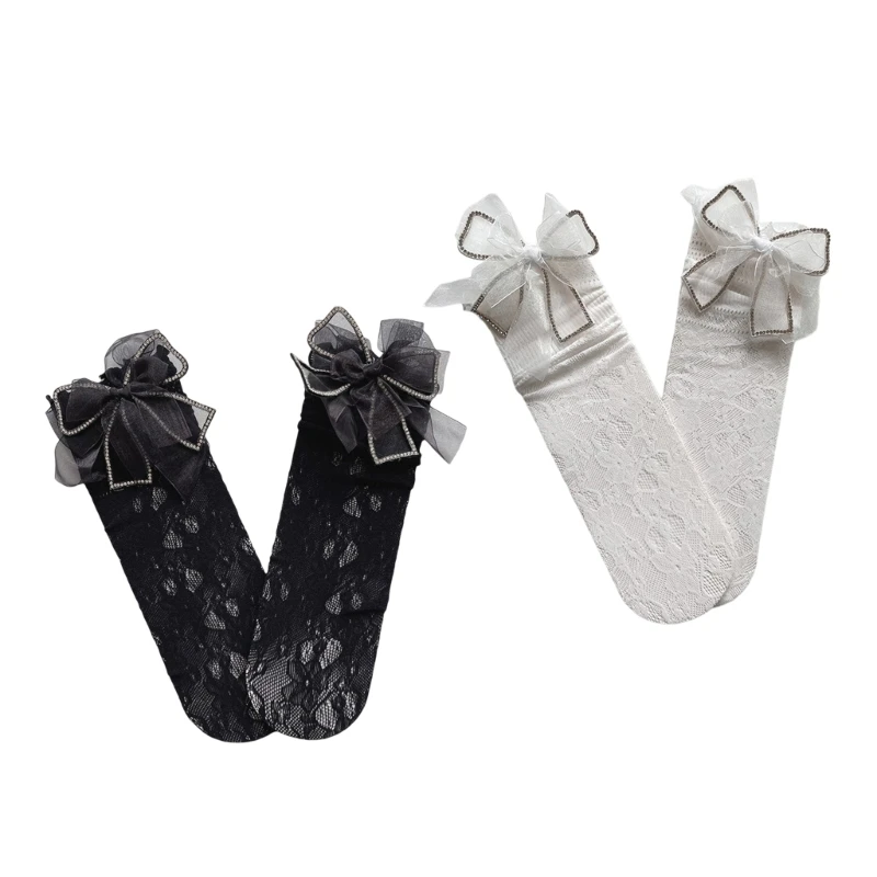 

Lace Thigh High Stockings with Big Bow for Little Girls Lace Mid-Tube Socks Gift
